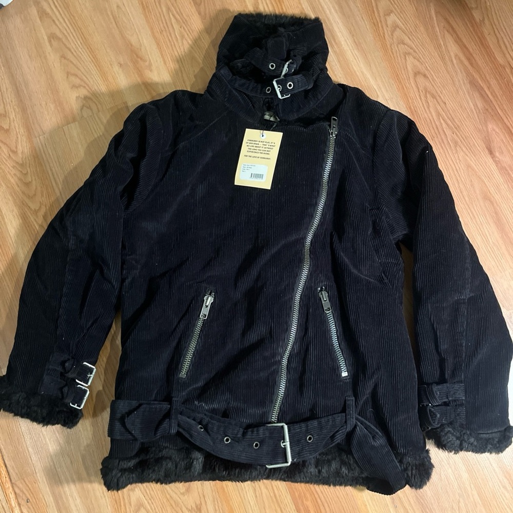 Black Corduroy Jacket with Fur Trim NWT